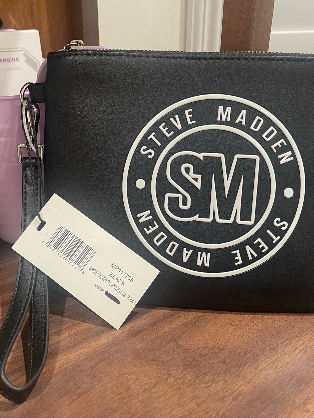Steve Madden Black and White SM Logo Wristlet